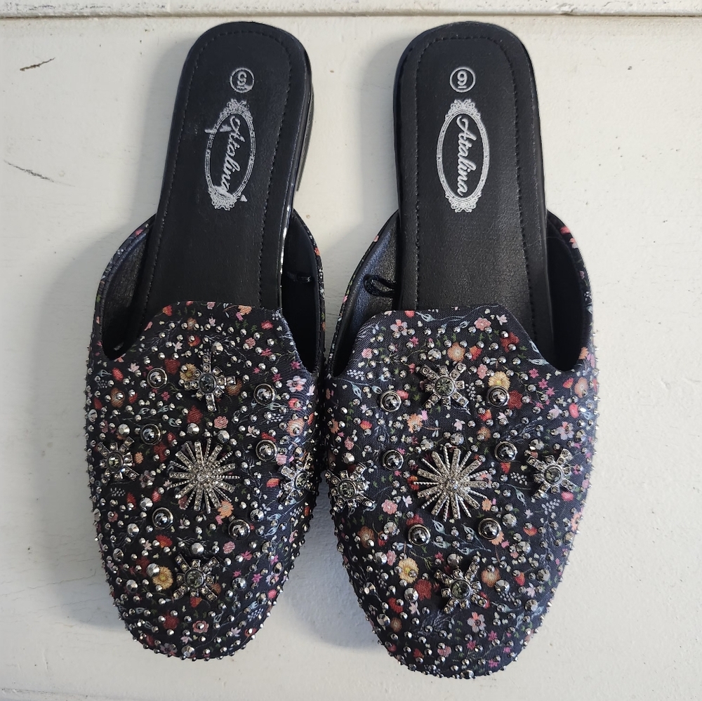 Atalina Embellished Black Floral Women's Shoes
